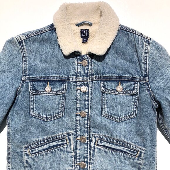 GAP Icon jean jacket sherpa lined girl XXL medium wash denim trucker jacket warm - Picture 3 of 11
